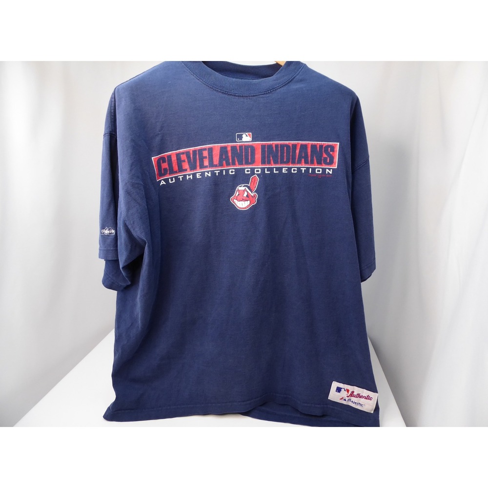 Majestic Cleveland Indians T Shirt Men's XL Navy Blue MLB Chief Wahoo Vintage